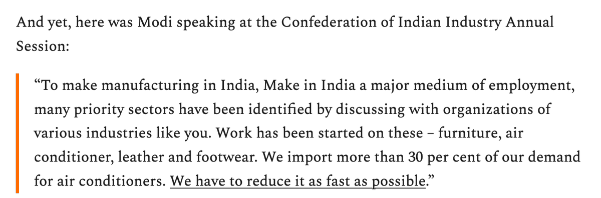 Yet this is what Modi has been saying of late: "There are many products that find their way into the country from outside resulting in wasteful expenditure..." https://thepoliticalfix.substack.com/p/the-political-fix-with-atmanirbhar