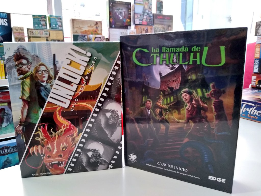 bazar_iglesias's tweet photo. Mirad que dos pequeñines están listos para su debut mañana. #unlockepicadventures de @Asmodee_Spain y #lallamadadecthulhu #cajadeinicio de @Edge_Ent ¿Cuál os compraríais? https://t.co/AduL2ragqH