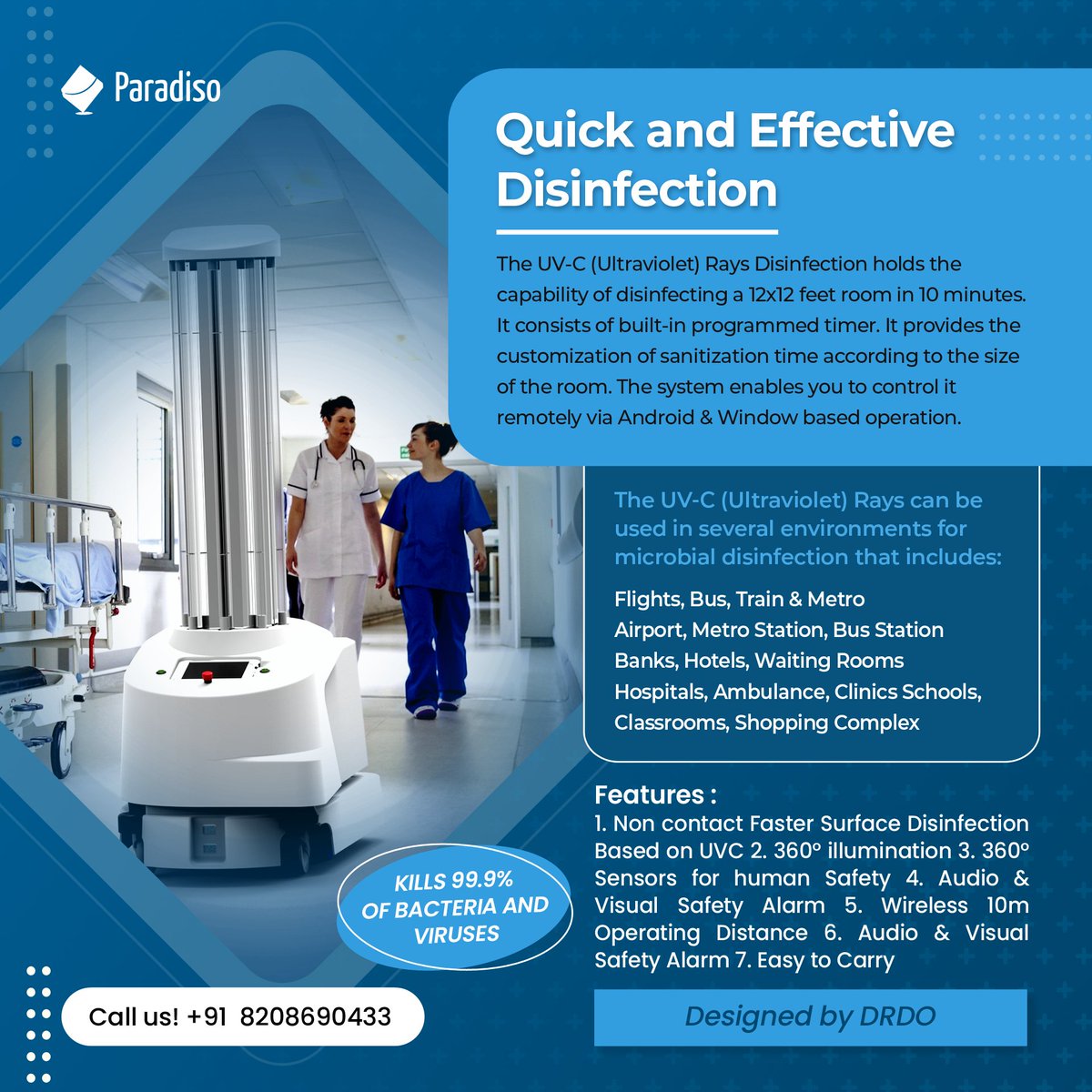 paradisoSW's tweet photo. Paradiso Software has come with a technological pinnacle called UV-C (Ultra-violet) Rays to provide you with hassle-free sanitization solution
For more details Contact: +918208690433
Get a Free Demo Now: https://t.co/WTOqaIBbrd
#uvraydisinfectant #ultraviolet #uvray #disinfectant https://t.co/Hc7GUySsSt