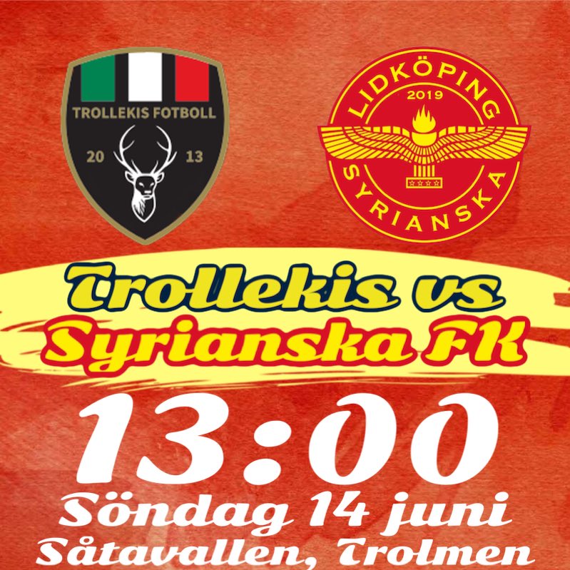 SyrianskaFK's tweet photo. ⚽️TRÄNINGSMATCH⚽️ 

Äntligen är fotbollen tillbaka, på söndag spelar vi en efterlängtad träningmatch mot Trollekis U borta på Såtavallen, Trolmen med start 13:00! 

❤️💛 https://t.co/62a80aZlbD
