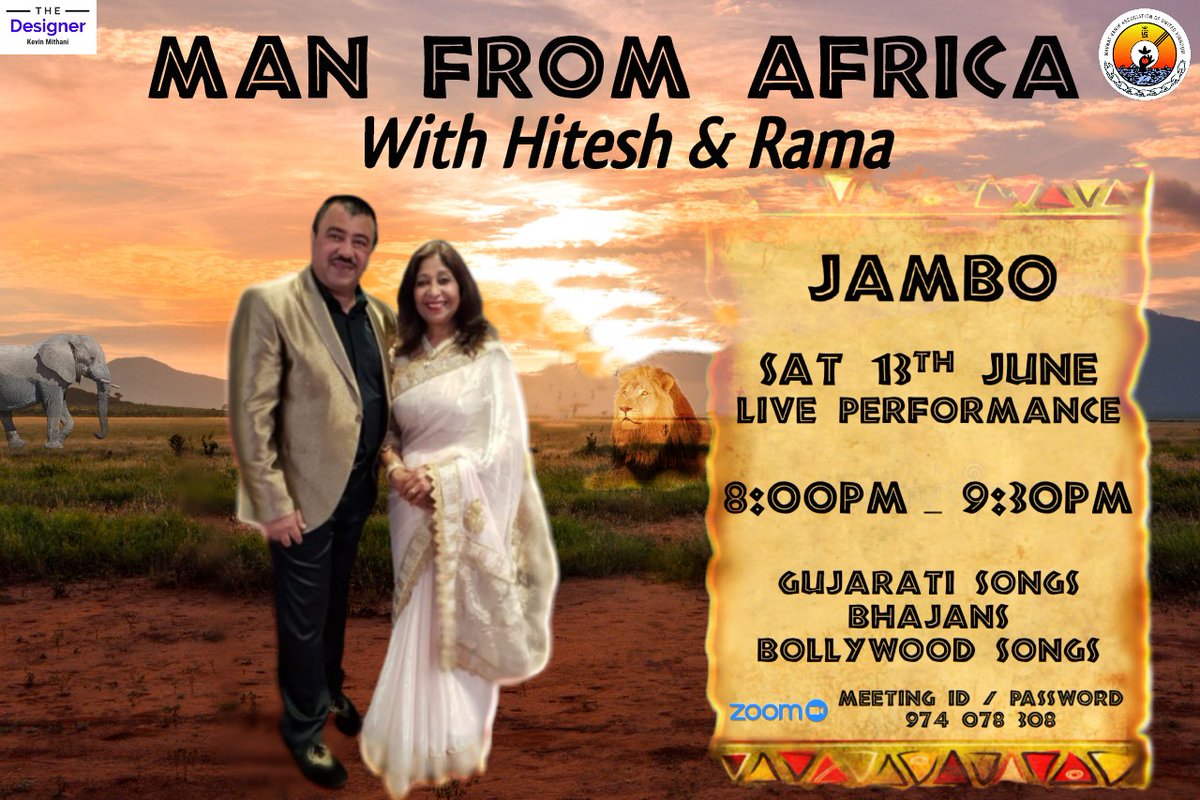 🔥 LIVE PERFORMANCE 🔥
The Man From Africa music duo, Hitesh and his wife Rama perform live for Navnat.

Saturday 13th June 2020
8:00pm - 9:30pm

Event not to be missed, see you there!