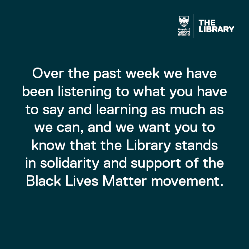 TheLibraryUoS's tweet photo. As a library we have put together a statement on our website around the Black Lives Matter movement and resources to support the movement that you can read here: https://t.co/wwuRr6vpkc

"It's up to all of us - Black, white, everyone" - Michelle Obama https://t.co/V8eBUectL7