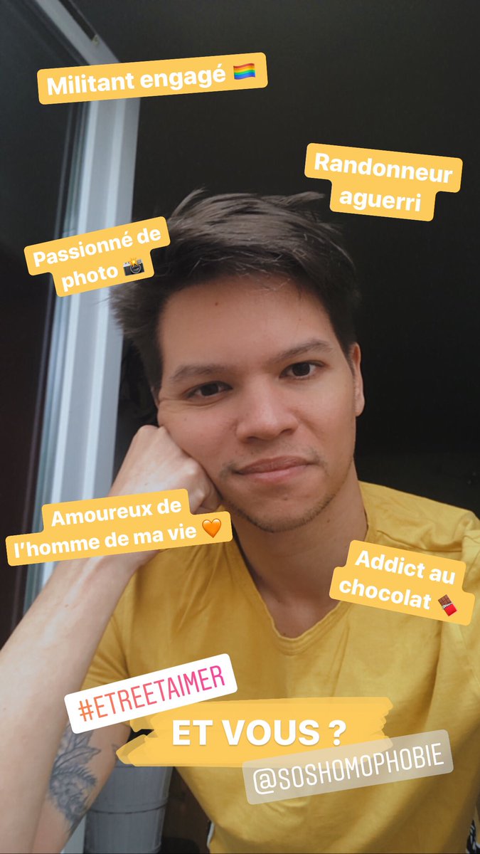 J’💛 la photo. J’🧡 la rando en montagne. Je suis un militant engagé. J’❤️ l’homme de ma vie. Je suis addict au chocolat 🍫 ! #EtreEtAimer 
🏳️‍🌈 <a href="/SOShomophobie/">SOS homophobie</a>