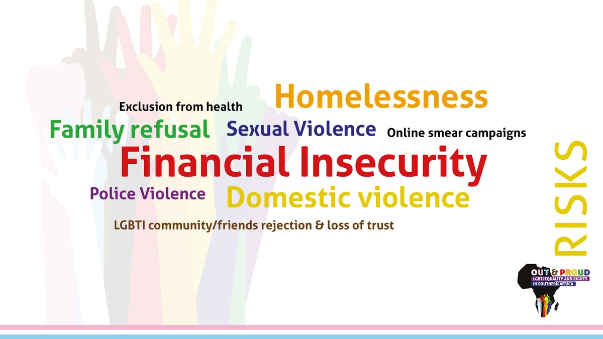 OutProud4's tweet photo. #LGBTIs in #Malawi @NyasaRainbow , #Zimbabwe @treat_zim & #Eswatini @TheRockOfHopeSD , held a Visibility for Protection consultation between 28 April & 4 May.
These are some of the risks that were identified. More needs to be done to better the lives of LGBTI persons. #Pride https://t.co/eSKNqSUA9A