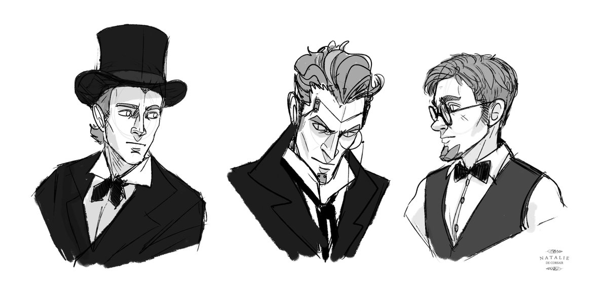 I had an electricity lockdown in my apt this morning and it was pretty annoying %) But it gave me time to sort some stuff in my laptop while it was alive, and I found old #Borderlands sketches to share. Rhys, Vaughn, Handsome Jack, my fav girl Athena and Gladstone (TPS) 