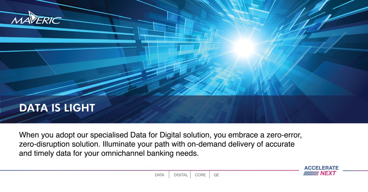 mavericsystems's tweet photo. Learn about our winning zero error - zero disruption Data for Digital solution trusted by progressive global banks. Accelerate your #digitaltransformation with Maveric. Read more about our solution at - https://t.co/uLcJxTJCyy #accuratedata #precisedecisions #bankingtech #Banking https://t.co/9yC2Xx3Kpm