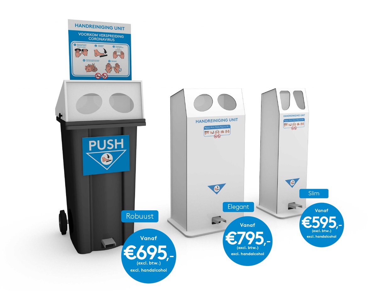 Iedereen die bij AES Technische groothandel binnen komt, wordt verwelkomt door handreinigingsunit Robuust. AES levert diverse onderdelen voor de productie en heeft de unit ook zelf in de verkoop. Voor plaatsing is geen elektra en/of water aansluiting.