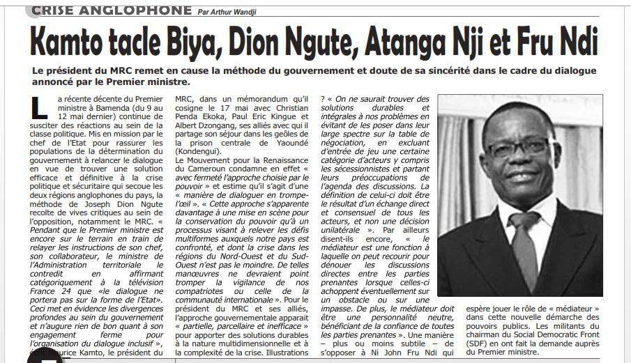 Shaman_Tito's tweet photo. #Cameroun - Crise anglophone: #Kamto tacle Biya, Dion #Ngute, Atanga Nji et Fru Ndi. 

#Cameroon - English crisis: Kamto tackle Biya, Dion Ngute, Atanga Nji and Fru Ndi.
Par - By Arthur Wandji https://t.co/ofo7LPo6mV