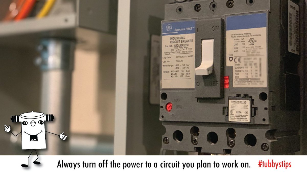 T_R_Electric's tweet photo. Always turn off the power to a circuit you plan to work on by switching off the circuit breaker in the main service panel. #TubbysTips https://t.co/ZyZ3CPbgb4
