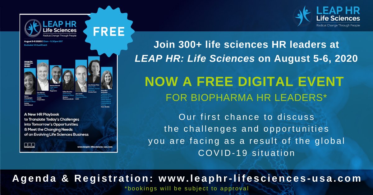 We're excited to announce that this year's LEAP HR: Life Sciences will now be a #FREE digital event for #biopharma HR leaders

- Full agenda - ter.li/vevec6
- Free registration - ter.li/2i52lc

🗓️August 5 – 6, 2020: 10am – 5.30pm EST | 7am – 2.30pm PST
