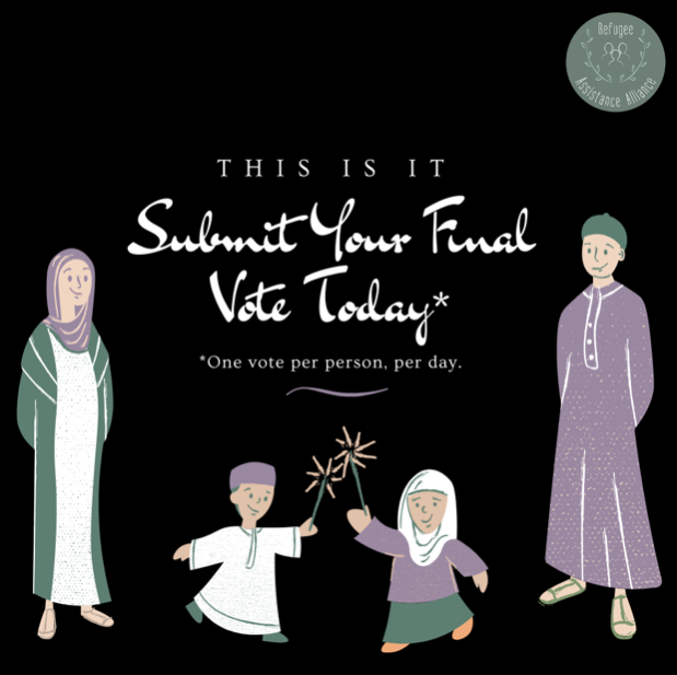 AllianceRefugee's tweet image. Today is the LAST DAY to vote for Refugee Assistance Alliance! Click here to vote thinkso.com/giveabrand and here to register for the Giveaway forms.gle/jZGCM1YthZGgnv…. Thanks for supporting RAA! 
.
.
.
.
.
#thinkso #giveabrand #refugeeassistancealliance #refugeesmatter