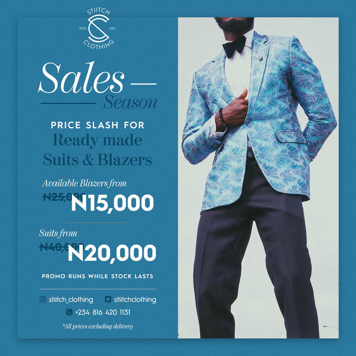 It’s SALES SZN from your Suit Plug!  Get Beautiful Ready Made Suits at Giveaway Prices from Us while stock Lasts.Add that Stiitch Spice to your Wardrobes this Season  #stiitch  #madeinnigeria  #suits  #blazers  #style  #fashion  #menswear  #womenswear  #dapper  #nigeria