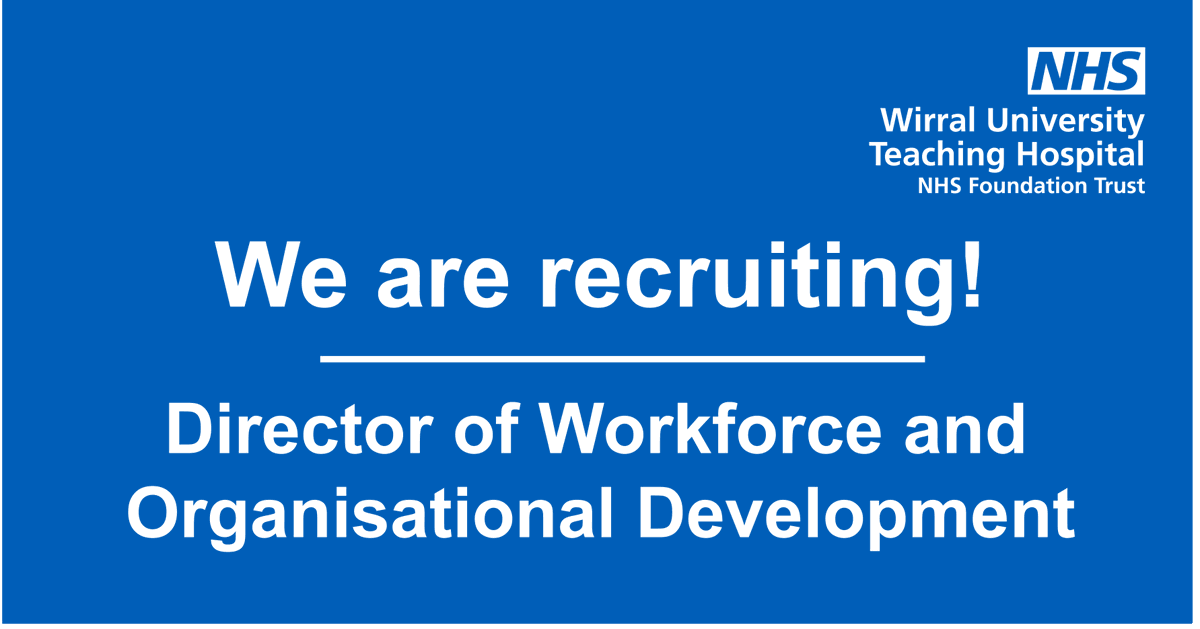 We are recruiting a Director of Workforce and Organisational Development to join the executive team. We looking for an inspiring individual who will lead the workforce agenda across our hospital sites at Arrowe Park and Clatterbridge. For details visit: bit.ly/3hhjLQy