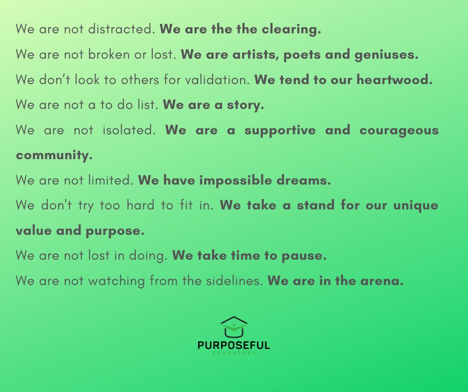 Purposeful_Ed's tweet photo. We are getting clear on our values at #PurposefulEducators.
It can bring clarity to declare what your values are, and what they are not.
These will evolve as we grow. But for now, here they are! https://t.co/c2t1udDiJR