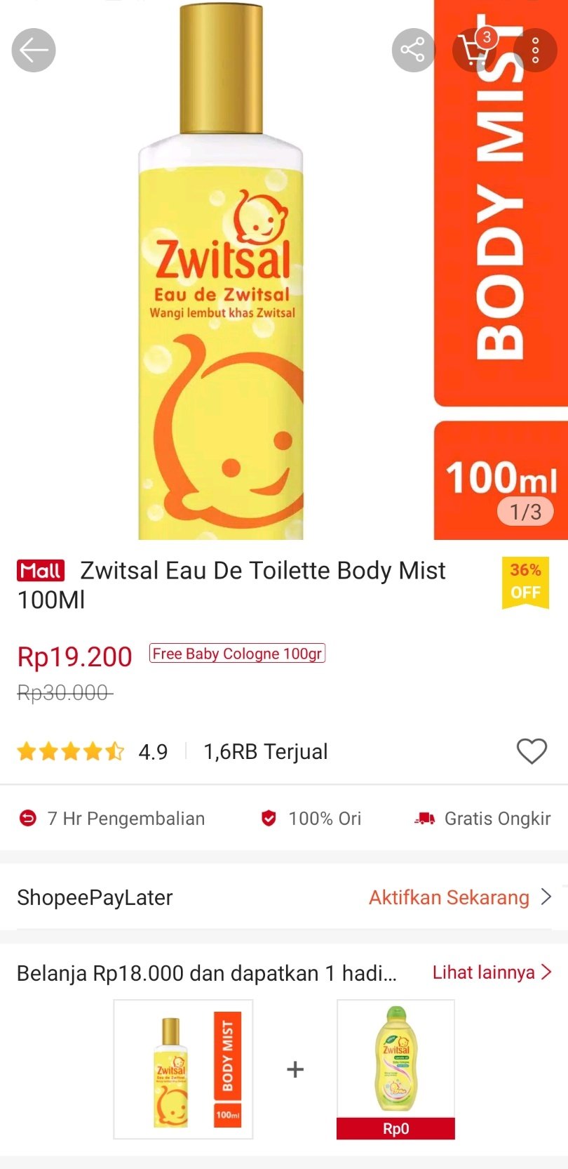 zwitsal eau de toilette body mist 100ml