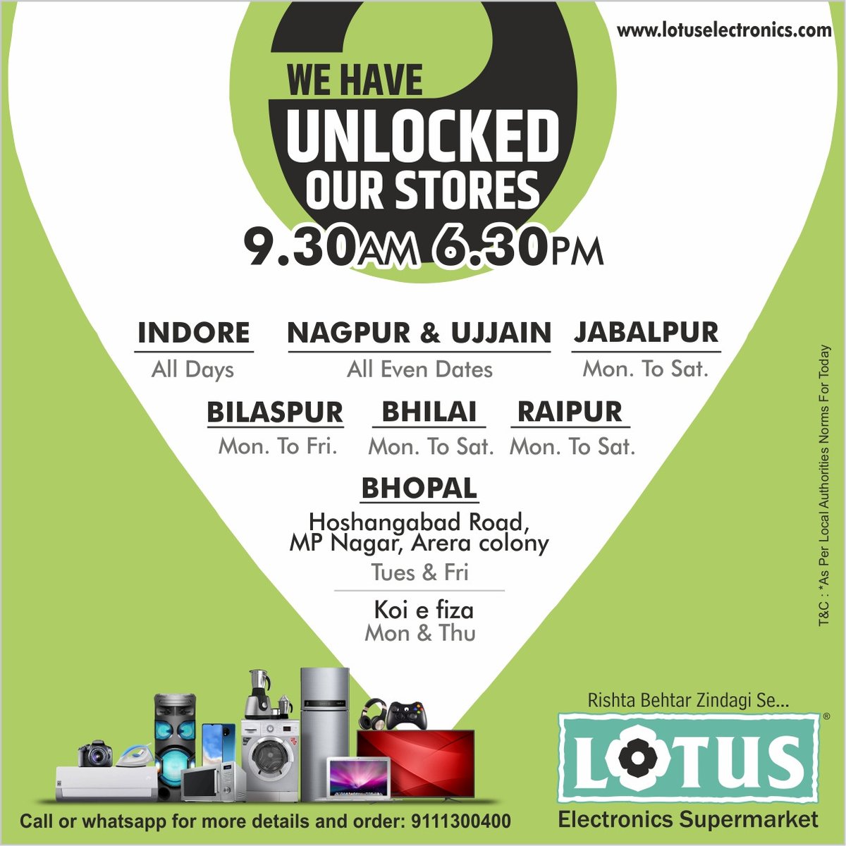 LotusElec's tweet photo. We have unlocked our stores!
We have taken all the necessary precautionary steps to WELCOME you back :)

Visit your nearest Lotus Electronics stores OR https://t.co/7ypmlnmsor

 #WeAreOpen #LotusElectronics #ThinkElectronics #ThinkLotus https://t.co/Ml3D1ugUUv
