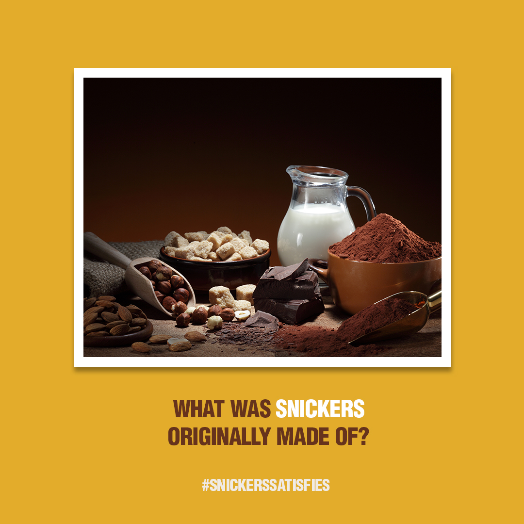 SnickersNigeria's tweet photo. What was Snickers bar originally made of?
Tag your friends to follow and like your comment
Highest likes wins

#SnickersSatisfies
#SnickersNigeria
#GrabASnickers
#SnickersHistory
#YoureNotYouWhenYoureHungry https://t.co/A83ukHtDrd