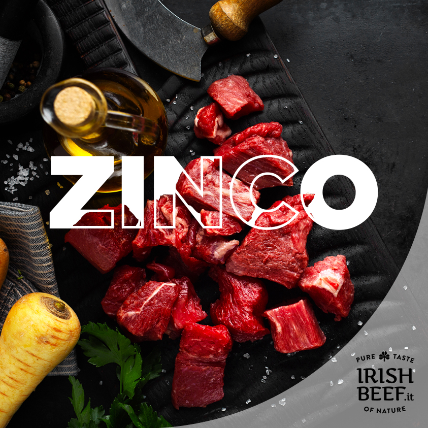 Lo Zinco rappresenta la seconda "traccia metallica" più abbondante nell'uomo dopo il ferro. Infatti, risulta anche necessario per il corretto funzionamento di molti ormoni. Per 100gr di carne di Manzo è possibile trovare circa 10gr di Zinco.