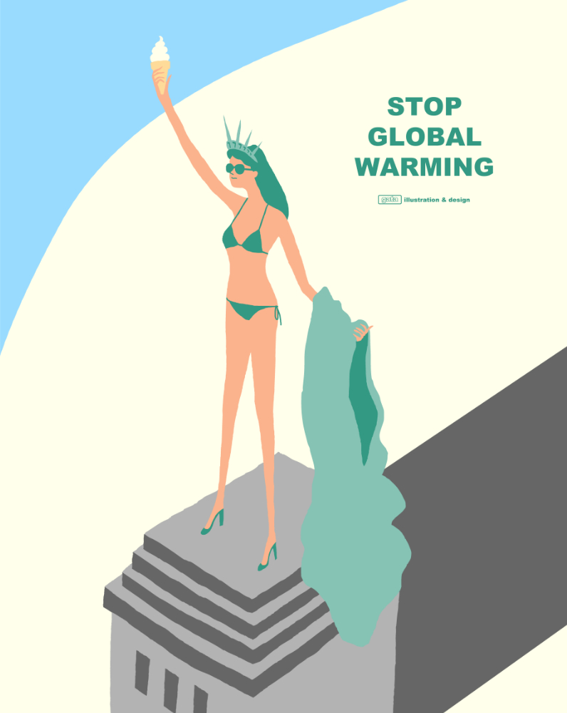 Gata 自由の女神 ならぬ 自由な女神 パート２です 自由な女神は気温が40 を超えると服を脱いでビキニになるそうです 地球温暖化で年々厳しくなる猛暑 今年の夏も暑くなりそう 自由の女神 地球温暖化 Globalwarming シュール イラスト