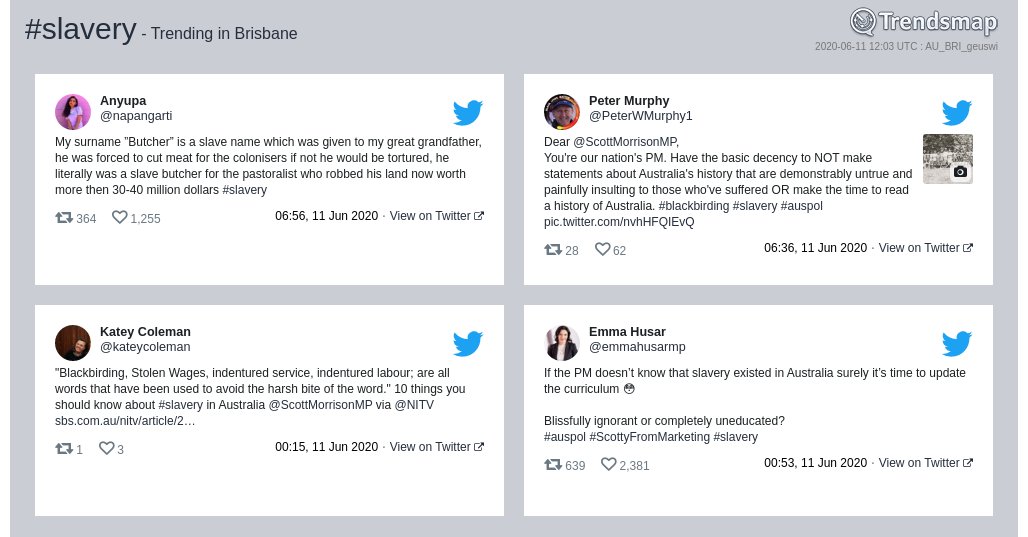 TrendsBrisbane's tweet photo. #slavery is now trending in #Brisbane

https://t.co/06rDmecVA3 https://t.co/k6awuNL5V6