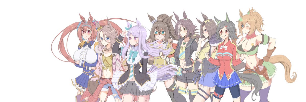 Twitter 上的 Ttjr 今日中に新しい絵はあがらなそうなので とりあえず集合絵の途中経過を ダスカさんが増えて8 12 だいぶゴールが見えてきた ウマ娘 ｇ1ウマ娘でヘッダーイラストを作る T Co Qq06fsjtkd Twitter