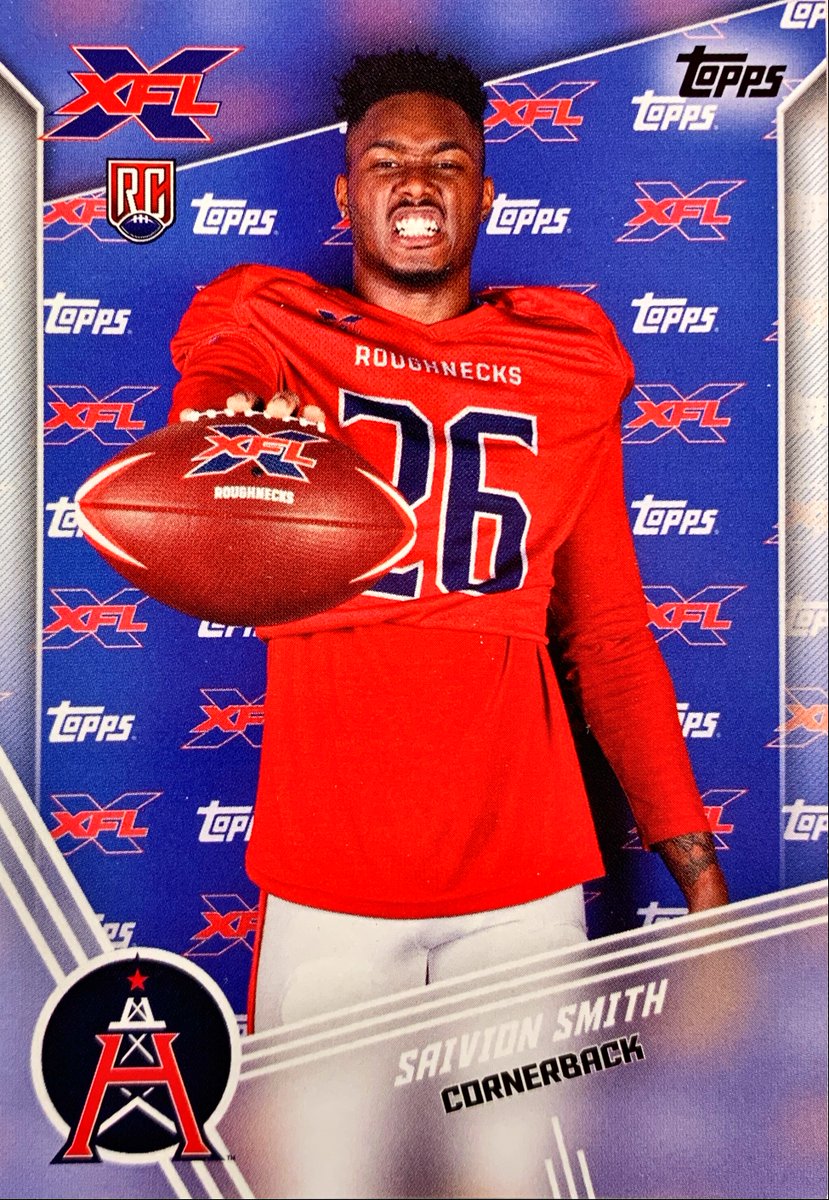 XFLCards's tweet photo. Played just 2 games in 2020 XFL revival, making 8 tackles and a pass breakup. Signed with #NFL #DallasCowboys in April 2020.

Saivion Smith #HoustonRoughnecks - 2020 #Topps #XFL #10

#XFLCards #XFL2020 #ForTheLoveOfFootball #TradingCards #Football https://t.co/JyaUppwt1S