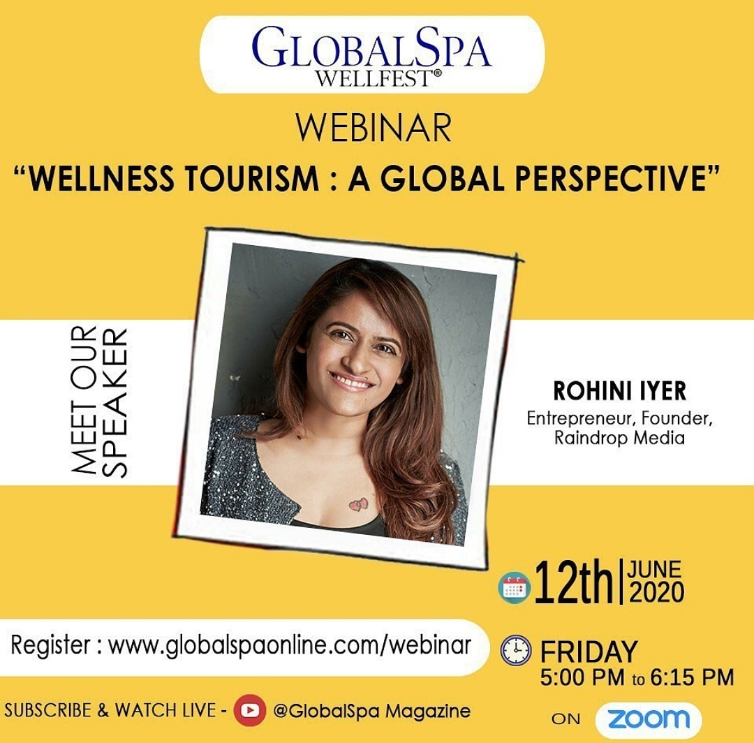 Our founder and director <a href="/rohiniyer/">rohini iyer</a> to address an important panel on Wellness Tourism for <a href="/globalspa_mag/">Global Spa Magazine</a> ! 
Looking towards an insightful session tomorrow at 5pm!