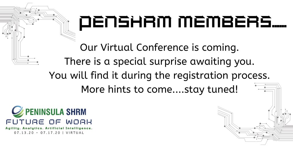PenSHRM's tweet photo. Can you guess the surprise?? This is a special surprise ONLY for our PenSHRM members! It will be apparent during conference registration. If you see it, let's keep it a secret a bit longer! Stay tuned for more hints..
#penshrmleads #futureofwork2020 #agility #analytics #AI https://t.co/GiN1B6kDL9