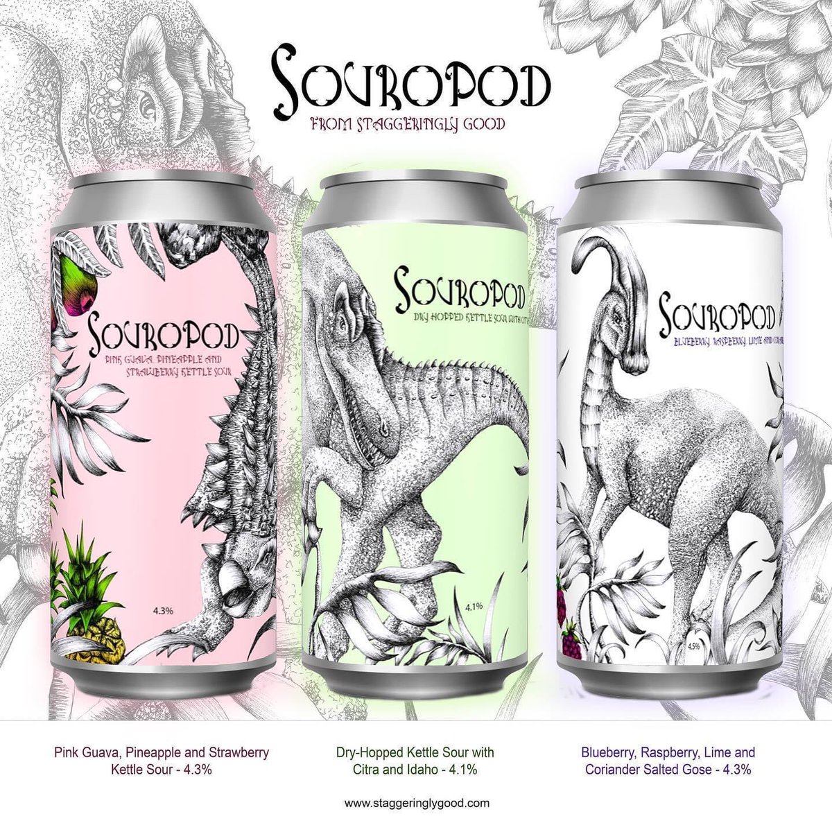 Really excited to share with you the art work I created for the amazing <a href="/StaggeringBeer/">StaggeringlyGoodBeer</a> first ever sours. 

Available to pre order via their website soon 🍻🦕🦖

#CraftBeer