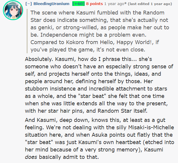 Found a great write-up about Kasumi in the episode on the r/BanGDream rewatch thread. That was such a good read. Makes me appreciate Kasumi more as a character.