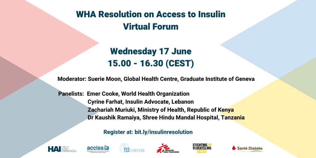 Hope you can tune in for a virtual forum to discuss a World Health Assembly Resolution on Access to #Insulin next week on June 17th!