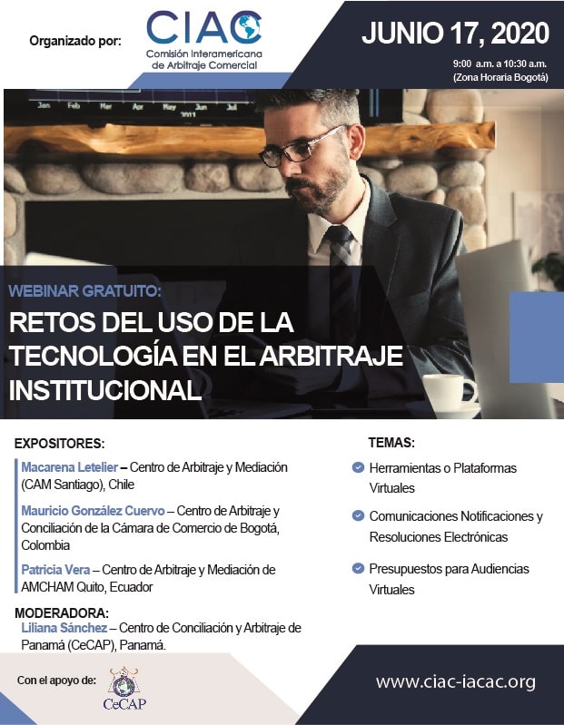 CeCAParbitraje's tweet photo. 📌 Webinar: "Retos del Uso de la Tecnología en el Arbitraje Institucional"
📅 17 de junio 2020
⏲9:00 a.m. - 10:30 a.m. (Zona Horaria Bogotá)
📝 Registro gratuito en el siguiente enlace:

https://t.co/1YGNYlyQIh https://t.co/QlFgTQi9aJ