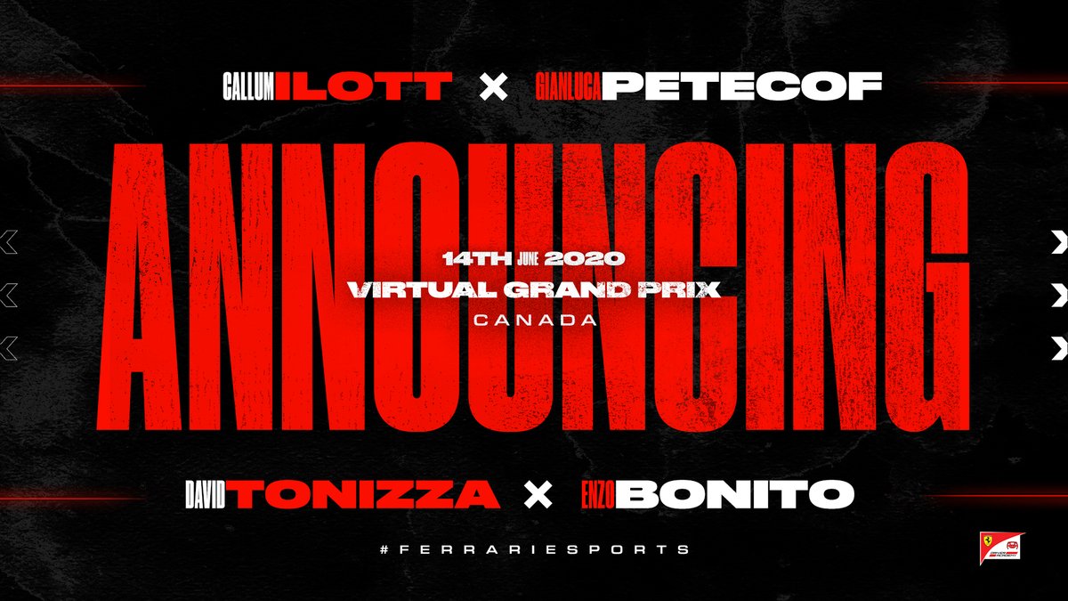 FerrariEsports's tweet image. Your #FDA @Hublot Esports Team for this weekend’s Canadian #VirtualGP
@Callum_Ilott
@GianlucaPetecof
@David_Tonizza
@EnzoBonito17
#FerrariEsports #CanadianGP #FDA