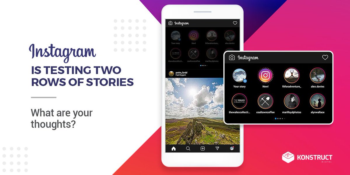 KonstructDigi's tweet image. Over the last two weeks, #Instagram has been testing 👩‍🔬 two rows of #story icons on the home page above the news feed. 🤯

Is this going to be a game-changer for story engagement 🙌 or is this just an ugly addition to the home page? 🙅 

#KonstructDigital #GrowYourBusiness