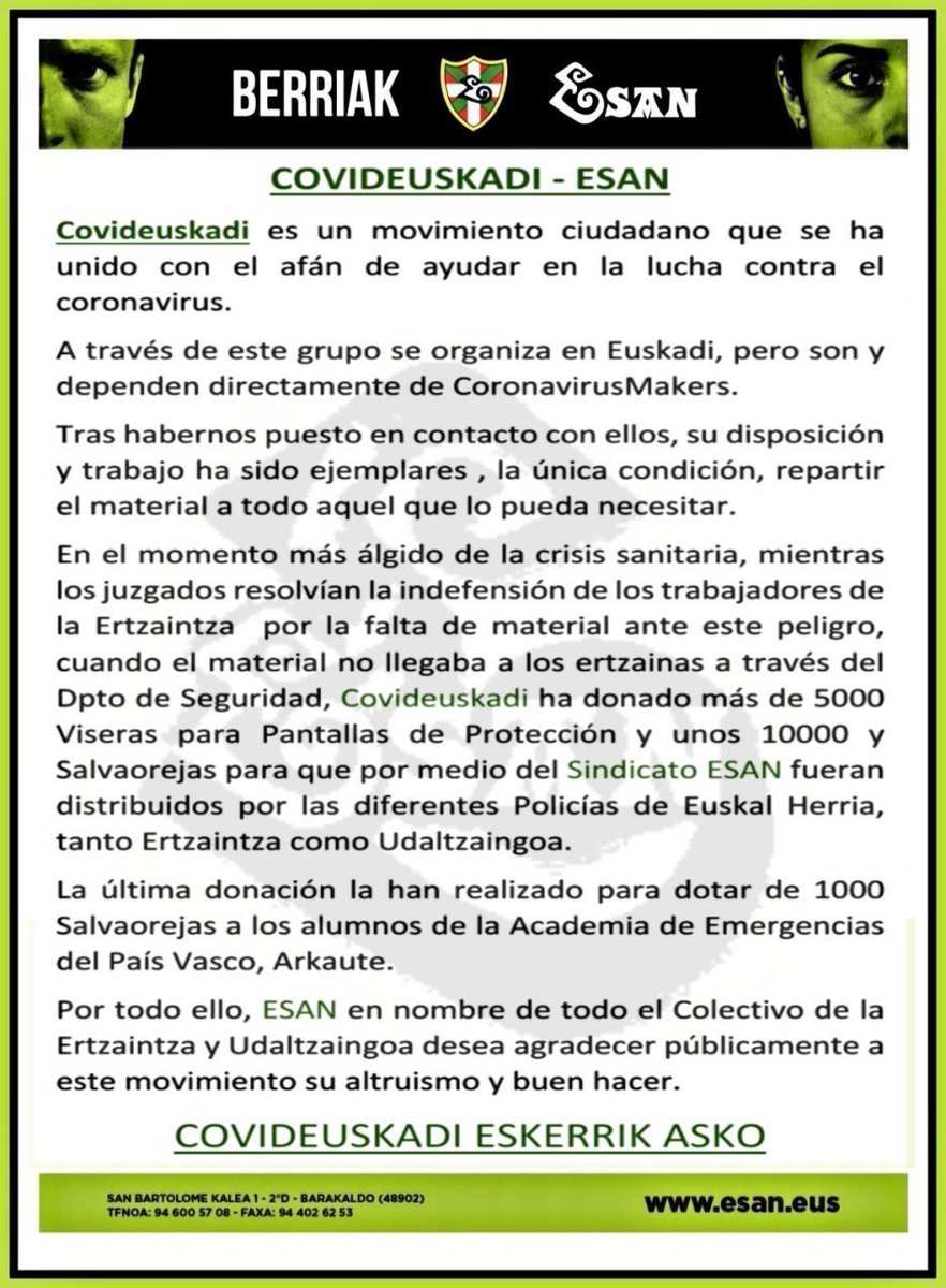Un placer haber colaborado. Seguiremos para lo que necesiteis. #Covid_19 #covideuskadi <a href="/esansindikatua/">**ESAN  SINDIKATUA**</a>