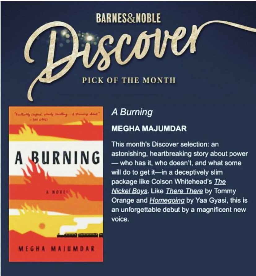 Megha Majumdar joins us on the #BNPodcast to discuss her 'fierce and assured debut novel' and this month's #BNDiscover pick, A BURNING: ow.ly/Qbb250A34zT 🔥📚🔥
#debut #womenauthors #books #bookish #bibliophile #aburning #booklover #bookshelf #bookstore #readers #booknerd