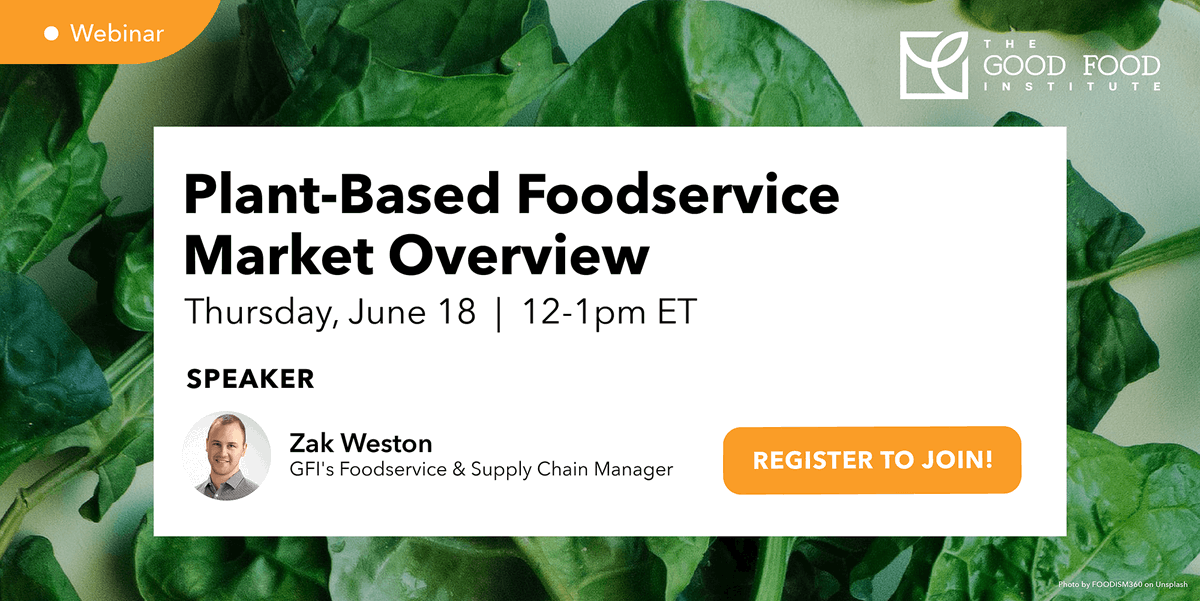 rabschnuk's tweet photo. NPD SupplyTrack data shows U.S. foodservice sales of plant-based meat +37% last year. Join @zakweston 6/18 at 9am PT / 12pm ET for a webinar on plant-based foodservice data &amp; trends, and to hear GFI's foodservice outlook for 2020 and beyond! https://t.co/e7xKFdmpvE https://t.co/sQOEyes97N
