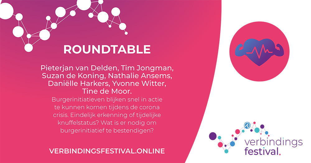 Kijk direct mee met de roundtable over burgerinitiatieven met: Pieterjan van Delden, Tim Jongman, Suzan de Koning, Nathalie Ansems, Danielle Harkes, Yvonne Witter, Tine De Moor. Tune in via: hopin.to/events/verbind… #verbindingsfestival