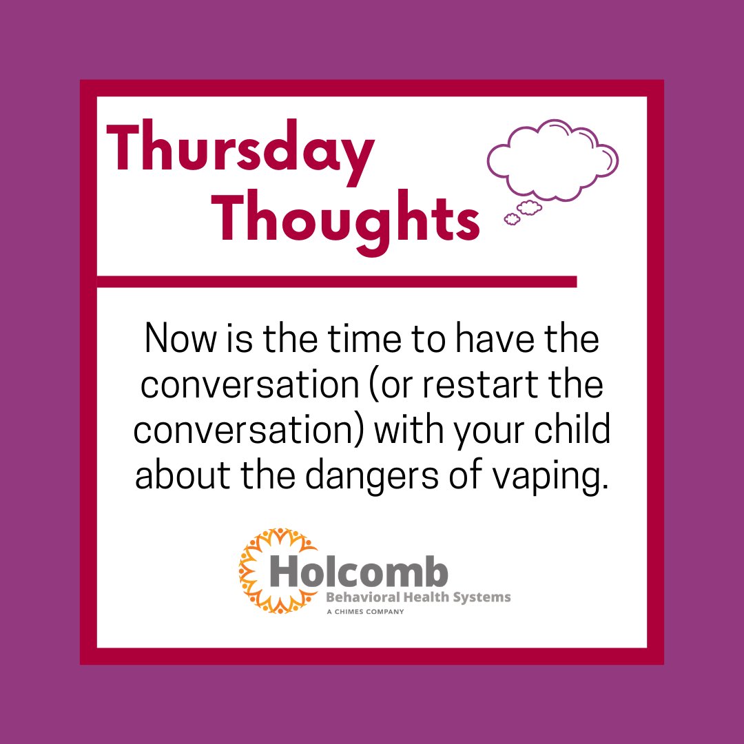 Thursday Thoughts: Now is the time to have the conversation (or restart the conversation) with your child about the dangers of vaping. Unsure of how to start? <a href="/thepartnership/">The Parent Teacher Partnership</a> has some tips: bit.ly/2Y7N40M #themoreyouknow #ATODprevention #preventionworks #letstalkaboutit