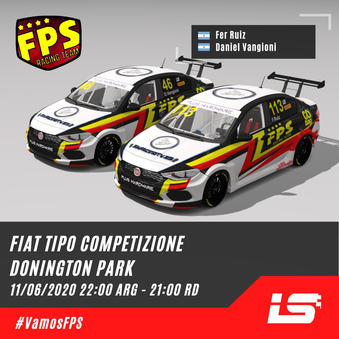 FPS_Racing_Team's tweet photo. Día de carrera! 

 Hoy arranca el campeonato de Fiat Tipo Competizione de @interlatracing

Suerte a nuestros pilotos:
🏎️@NandoRuiz13 
🏎️@dvangioni
 🇬🇧 Donington Park

Transmisión En VIVO:
🎦https://t.co/WkiPVDcI4O
⌚️21:00 RD
⌚️22:00 ARG

#VamosFPS https://t.co/vtE57egZAA