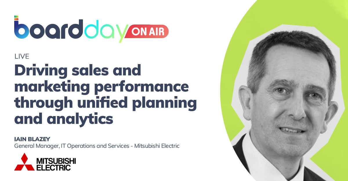Board_UK's tweet photo. Next up at the UKI #BoardDay virtual conference is Iain Blazey, of Mitsubishi Electric Europe, who will be sharing his thoughts on how organisations can drive #sales and #marketing performance through unified planning and analytics. Watch the session here: https://t.co/QnHEu1V53g https://t.co/ltLVo3F0V9