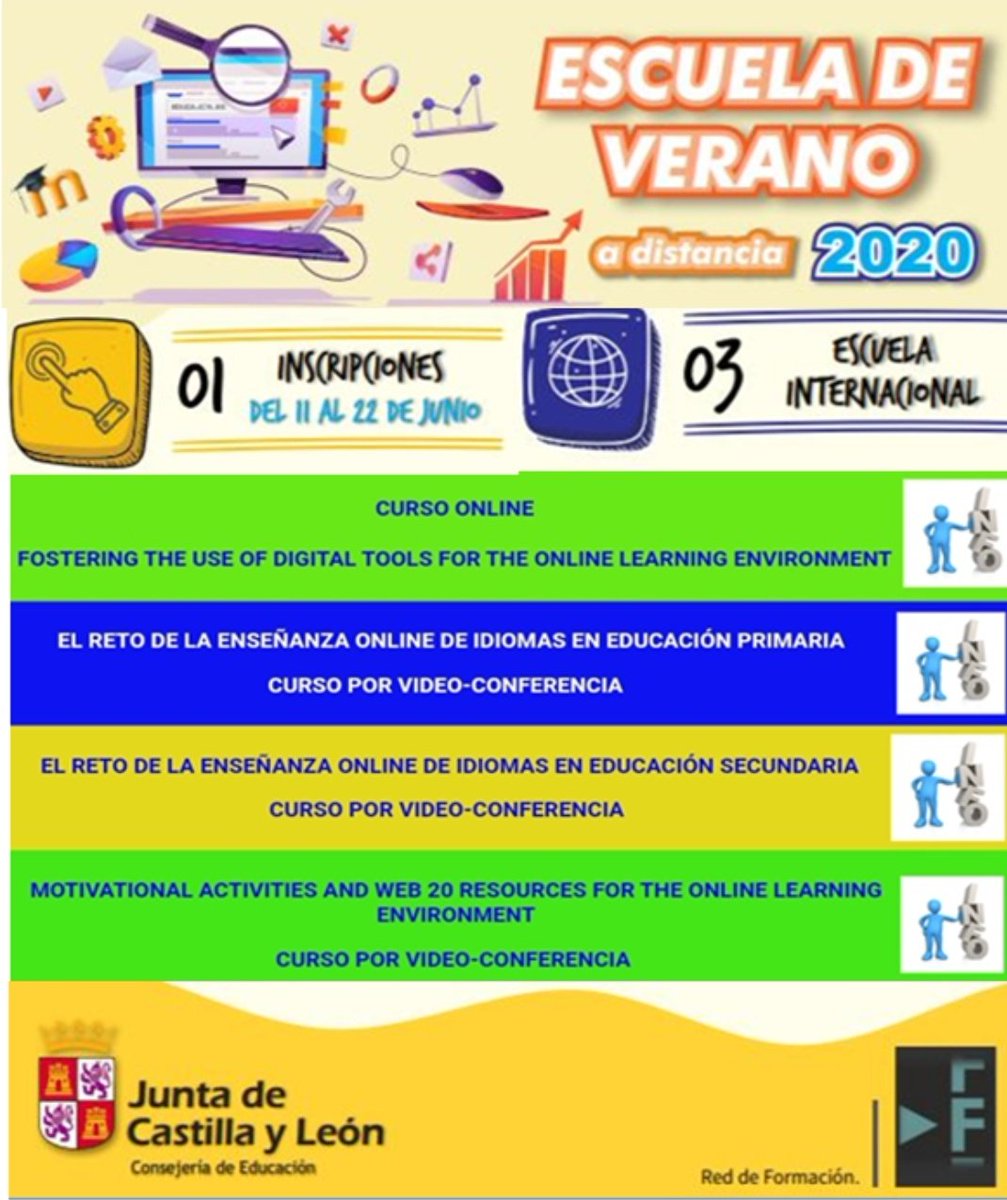 CFPIdiomas's tweet photo. 📢 Abierto el plazo de inscripción a nuestros cursos de

- ESCUELA DE VERANO INTERNACIONAL de #IDIOMAS 

1 curso online y 3 cursos por video-conferencia ¡No os los perdáis!

Inscripción en nuestra web hasta el 22 de Junio. https://t.co/nb6eCZit2W
#internacionalizaCyL #innovaCyL https://t.co/5B14dHbiS0
