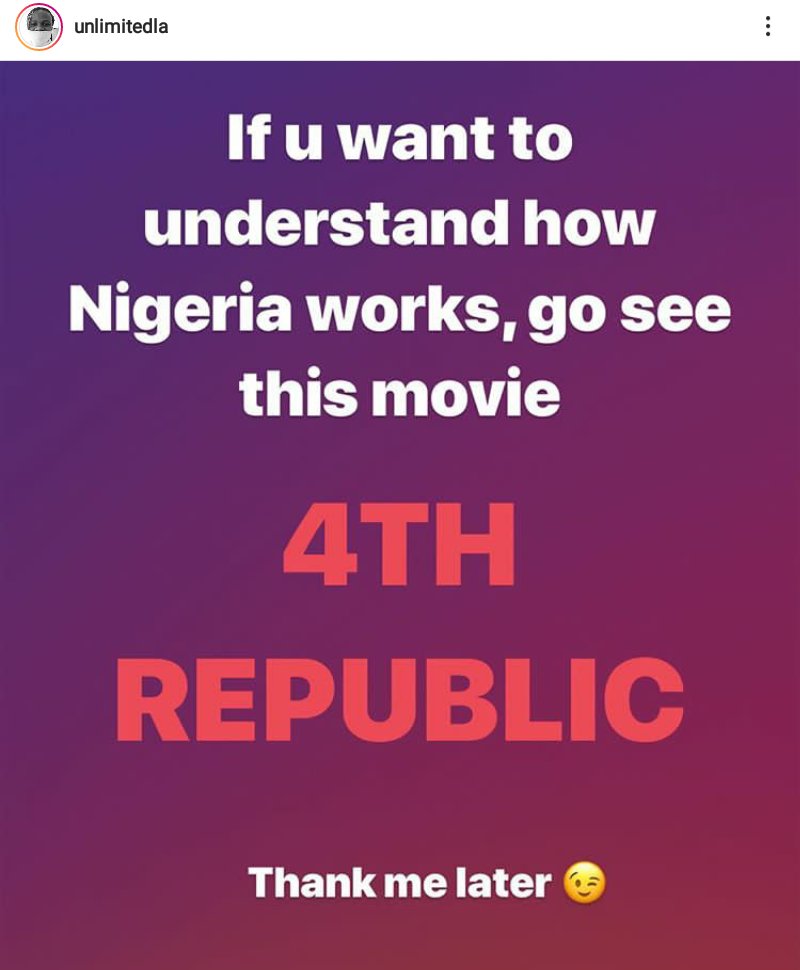 4thRep's tweet photo. Listen to this nugget from @unlimitedla
Watch 4th Republic on Netflix from the 13th of June.
#4threpondemand #4threp #4threpublicfilm #netflixnaija https://t.co/P293bpHU8j