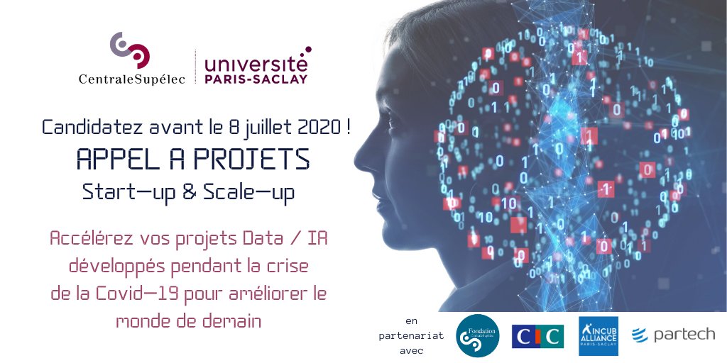 [Appel à projets]🚀#Startup &amp; #Scaleup vous avez développé un projet #entrepreneuriat #data / #ia pour faire face à la crise #covid19 ? Bénéficiez de l’expertise des #chercheurs, #entrepreneurs et #alumni de <a href="/centralesupelec/">CentraleSupélec</a> pour le pérenniser. Candidatez👉aap-centralesupelec.mystrikingly.com
