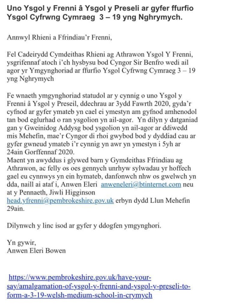 YFrenni's tweet photo. Uno Ysgol y Frenni â Ysgol y Preseli. Ysgol Cyfrwng Cymraeg 3-19 yng Nghrymych. https://t.co/q1VhEIVuWK