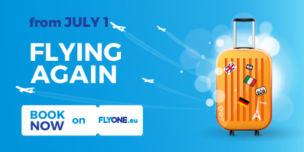 ✈️ We are flying again starting July 1st🤩

Regular and charter flights will be resumed to 14 most popular destinations🌎

Tickets can be booked until March 2021, from 39 euros😊
For FLYONE Club members, prices start at just 34 euros 🤩

Book NOW 👉 flyone.eu