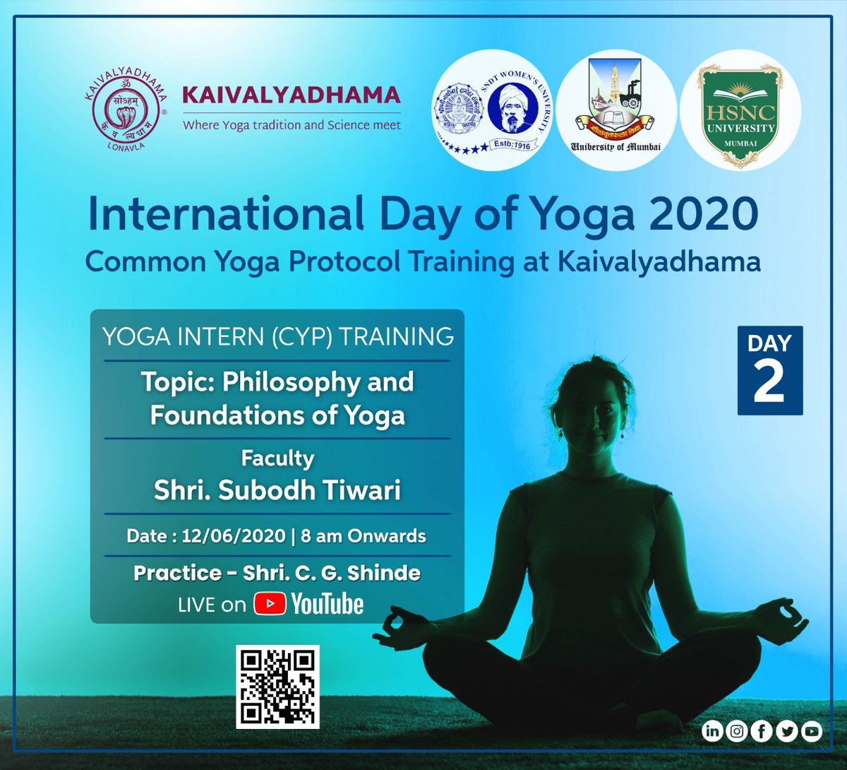 kdhamyoga's tweet photo. Understand the Philosophy &amp; Foundations of #Yoga with Kaivalyadhama's experienced faculty Shri. Subodh Tiwari. Join us in a session on 12th June 2020, 8 am onwards.

Visit: https://t.co/YvyD61xaKE

Join on YouTube: https://t.co/UIR8tPTX9c

#Kdham #InternationalYogaDay #YogaForAll https://t.co/nUCQYgYQlc