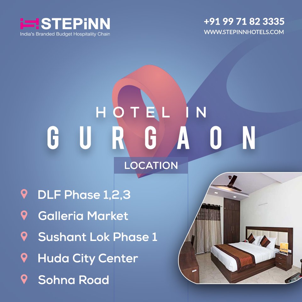 StepinnHotel's tweet photo. STEPiNN ensures your Safe and Hygienic Stays!
Find the best budget hotels in Gurgaon
🏨 DLF Phase 1,2,3
🏨 Galleria Market
🏨 Sushant Lok Phase1
🏨 Huda City Cente
🏨 Sohna Road
Book Now https://t.co/wJ5pg8TrJs
#STEPiNN #budgethotels #satysafe #gurgaon #sohnaroad #hudacitycenter https://t.co/G9eeR9oymN