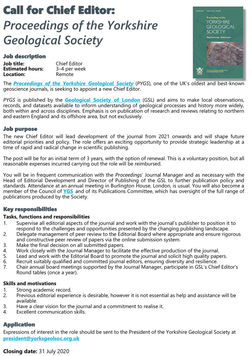 YRGGS's tweet photo. The Proceedings of the Yorkshire Geological Society is looking for a new Chief Editor! #journal #editor #geology #yorkshire #PYGS https://t.co/bbbg3LbiUx
