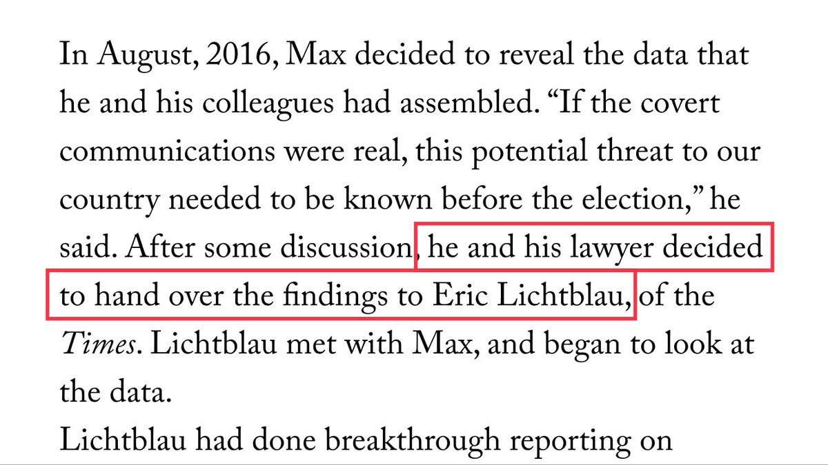 Another computer scientist, "Max," told the NYT's Eric Lichtblau about this DNS activity sometime in August 2016. http://www.newyorker.com/magazine/2018/10/15/was-there-a-connection-between-a-russian-bank-and-the-trump-campaign/